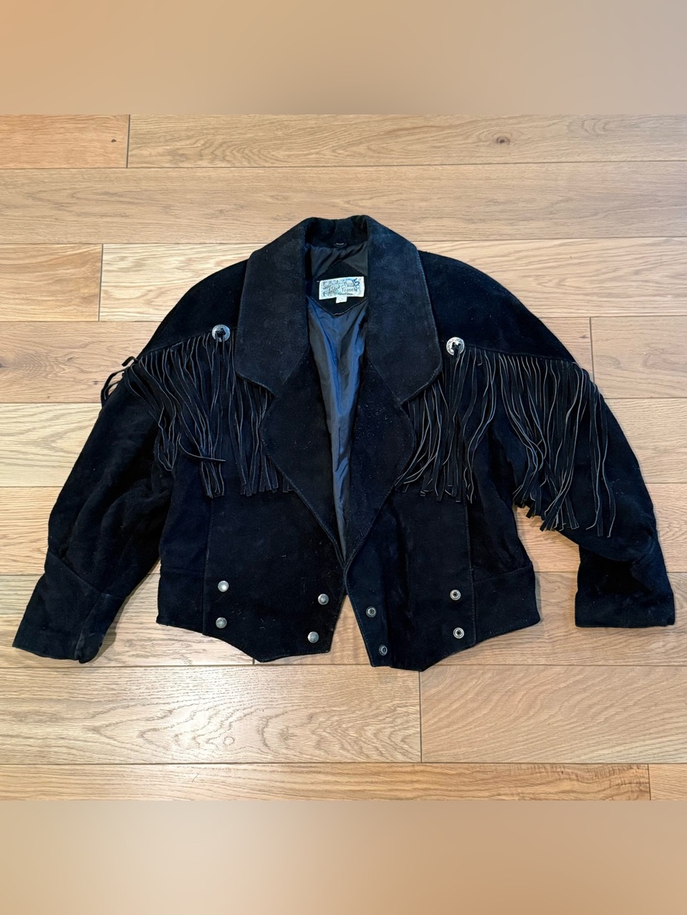 Vintage Leather Suede Black Fringe Tassel Concho Jacket Western Women’s Medium